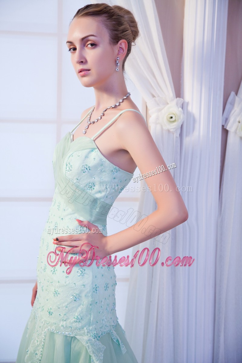 Straps Appliques Decorate Prom Dresses in Apple Green