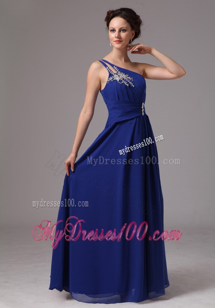 Royal Blue One Shoulder Appliques Prom Evening Dress For 2013