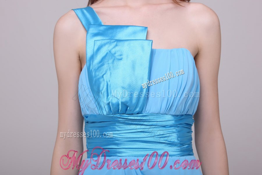 Baby Blue One Shoulder Ruching Evening Dress in Chiffon
