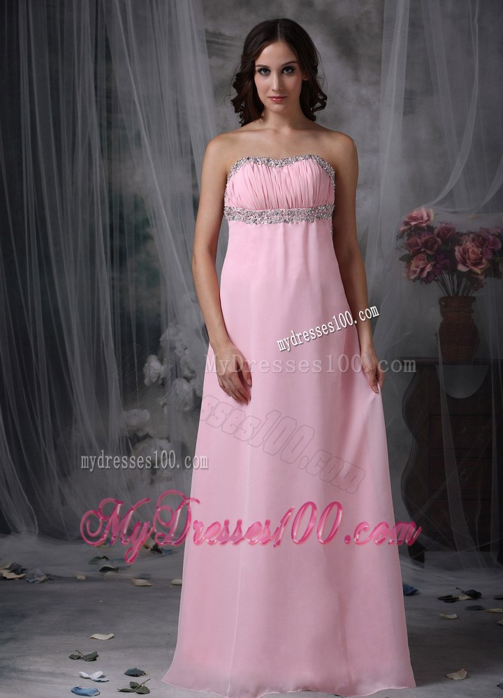 Beaded and Ruched Sweetheart Long Prom Dress in Baby Pink