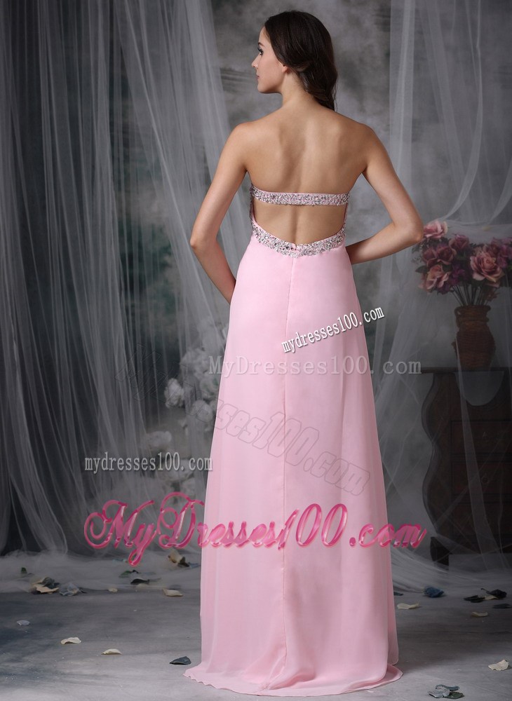 Beaded and Ruched Sweetheart Long Prom Dress in Baby Pink