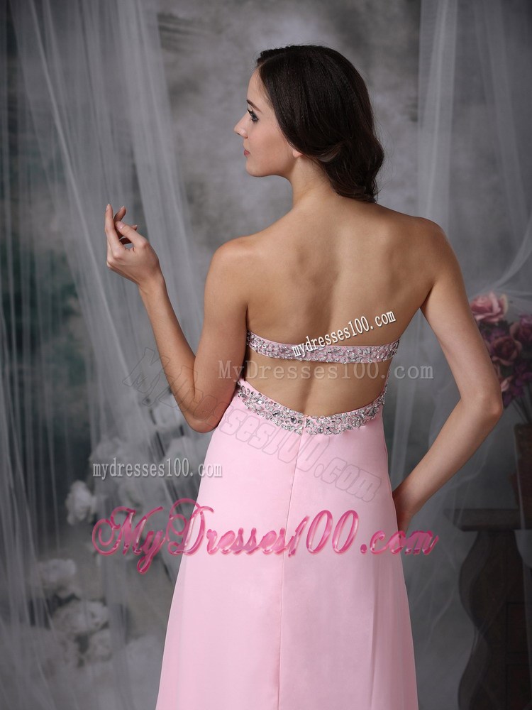 Beaded and Ruched Sweetheart Long Prom Dress in Baby Pink