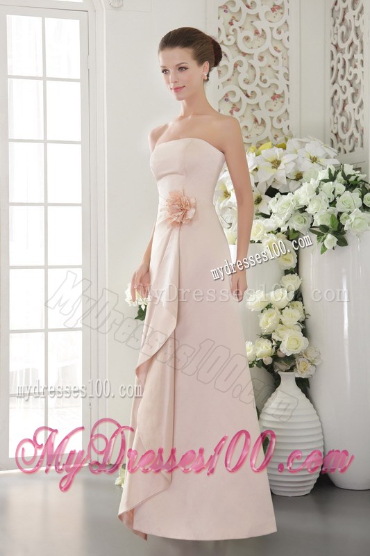 Pink Long Prom Dress with Ruffles and Hand-Made Flower
