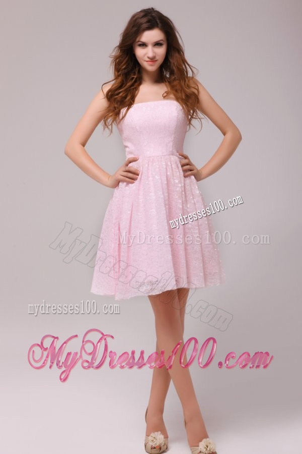 Baby Pink Strapless Knee-length Empire Evening Dress for Cocktail Party