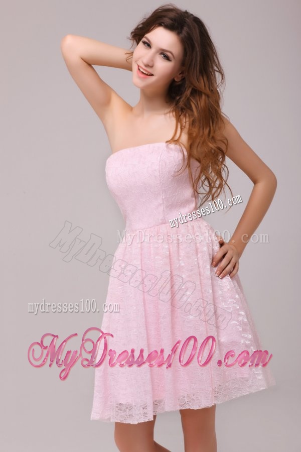 Baby Pink Strapless Knee-length Empire Evening Dress for Cocktail Party