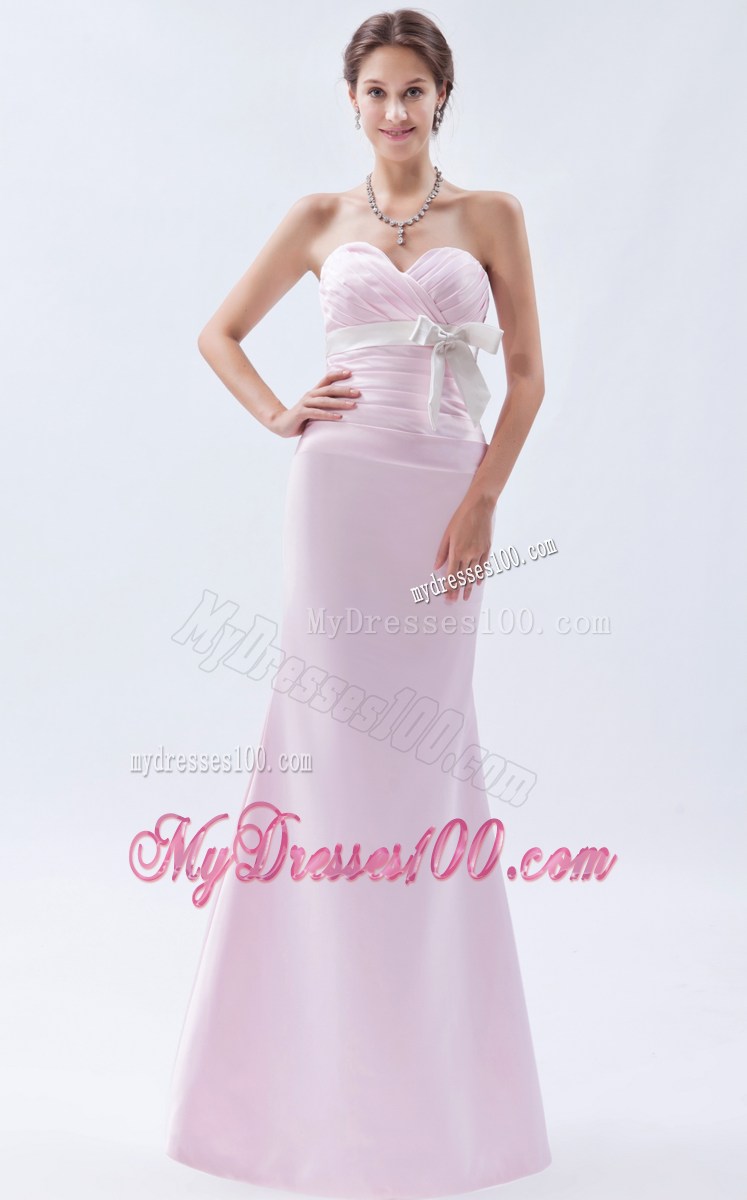 Baby Pink Mermaid Prom Gown with Ruches and Bowknot