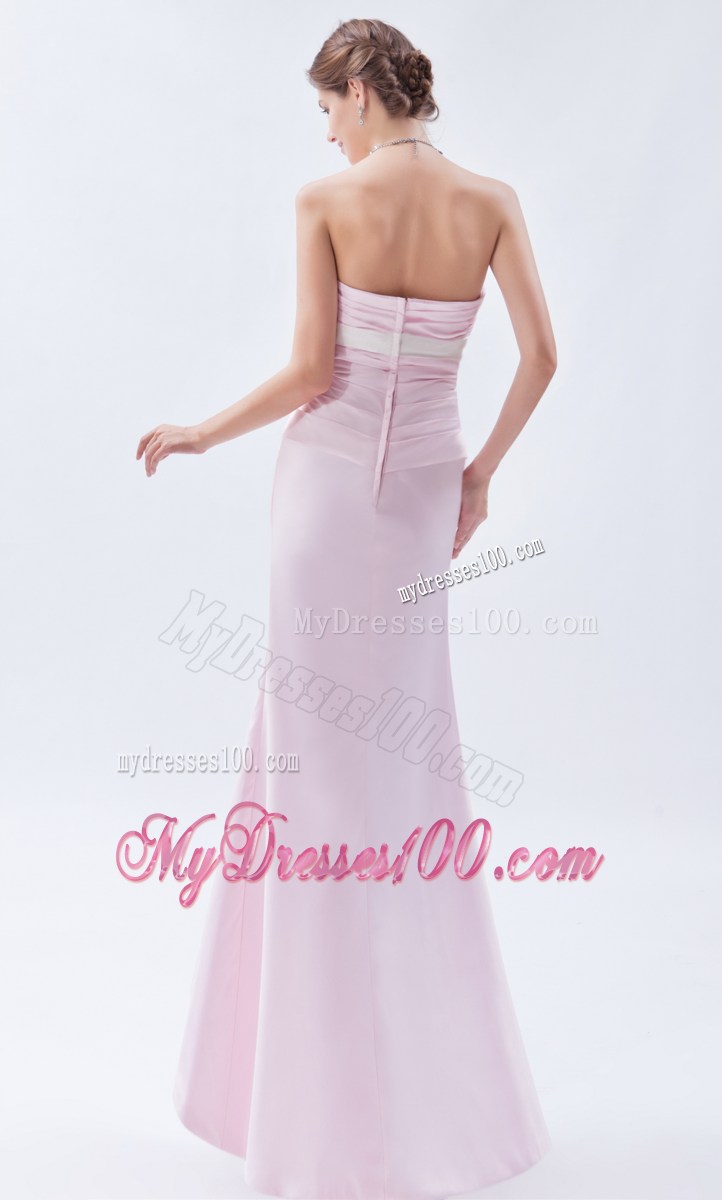 Baby Pink Mermaid Prom Gown with Ruches and Bowknot