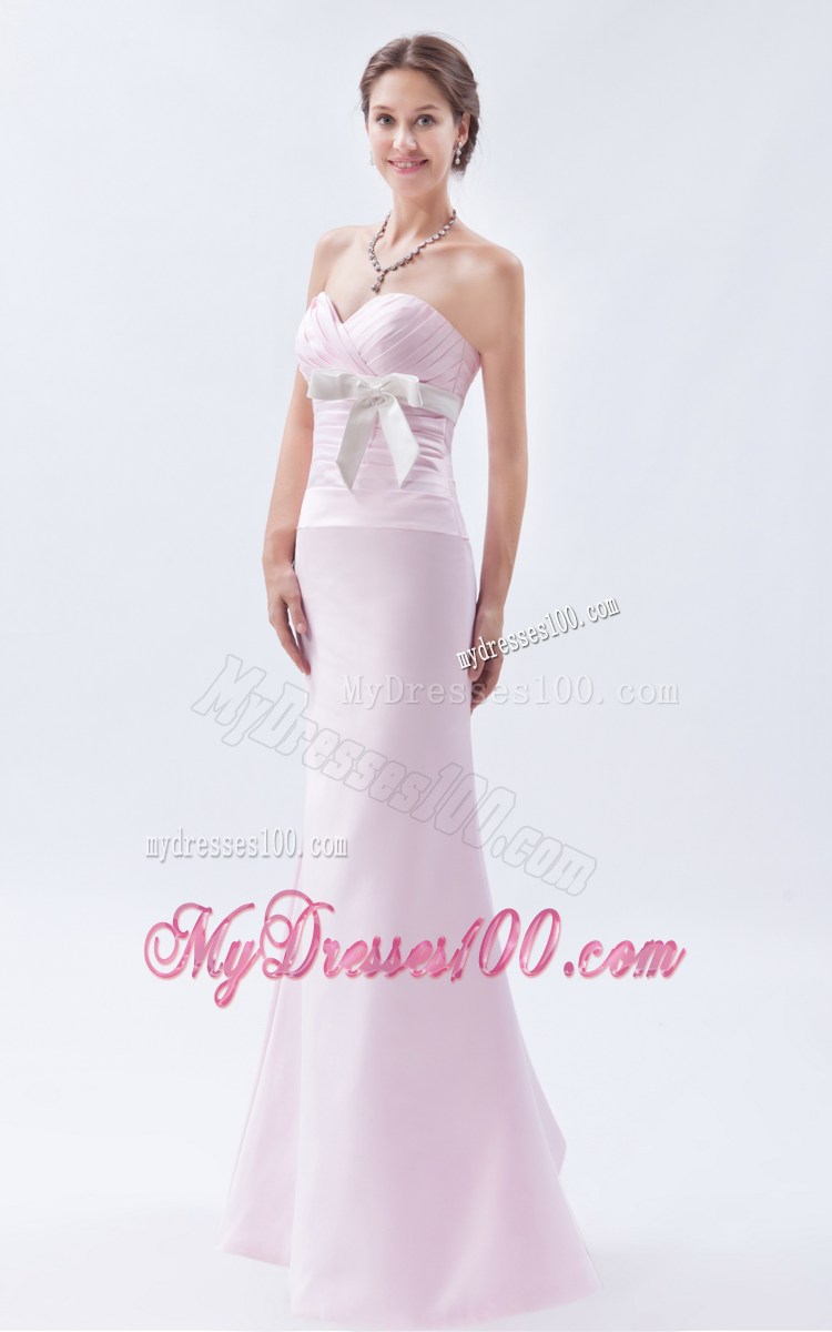 Baby Pink Mermaid Prom Gown with Ruches and Bowknot