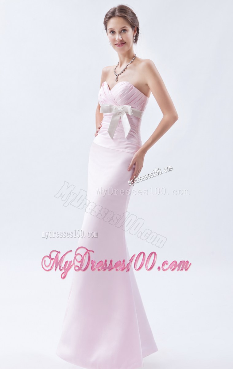 Baby Pink Mermaid Prom Gown with Ruches and Bowknot