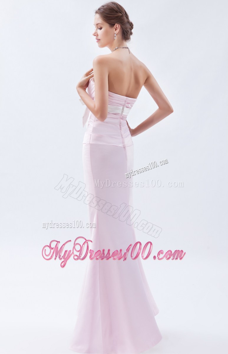 Baby Pink Mermaid Prom Gown with Ruches and Bowknot
