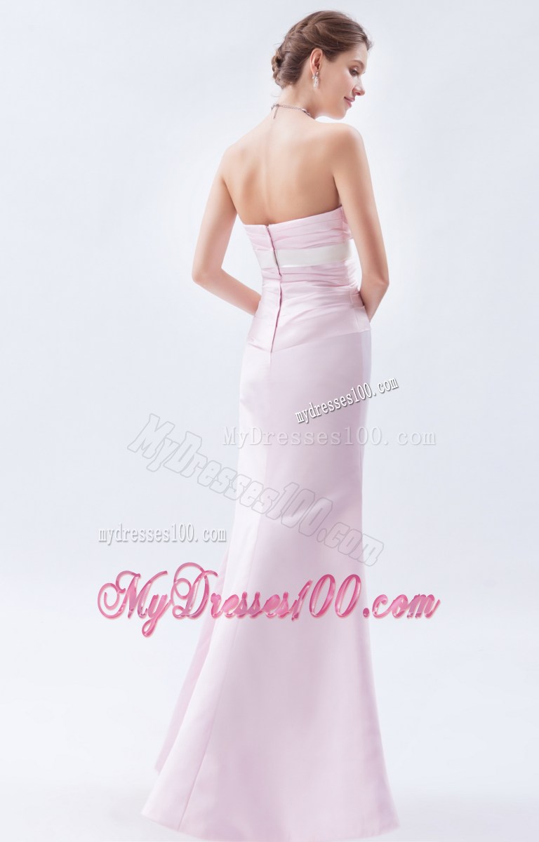 Baby Pink Mermaid Prom Gown with Ruches and Bowknot