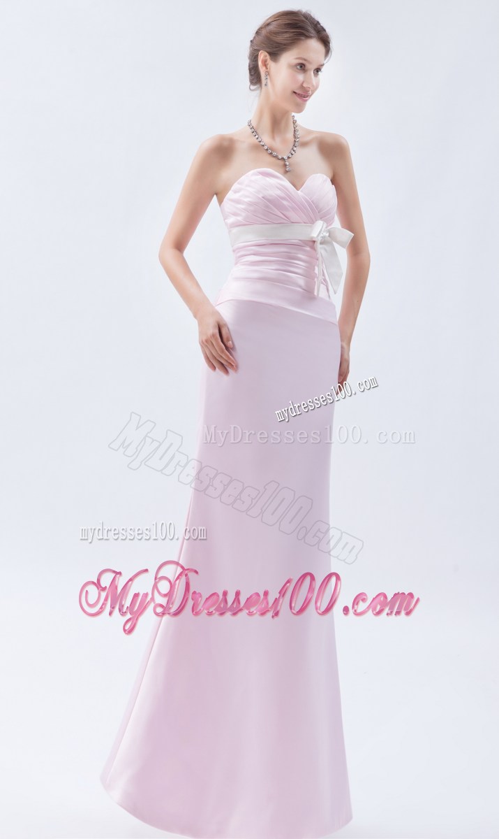 Baby Pink Mermaid Prom Gown with Ruches and Bowknot
