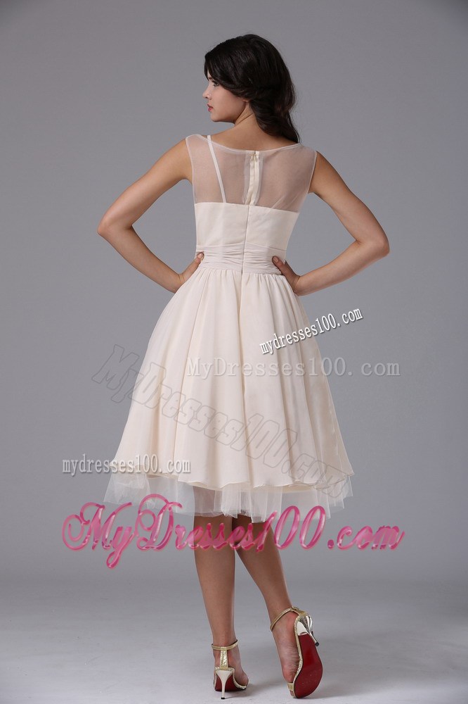 Transparent Bateau Neckline Prom Dress with Beaded Handle Flowers