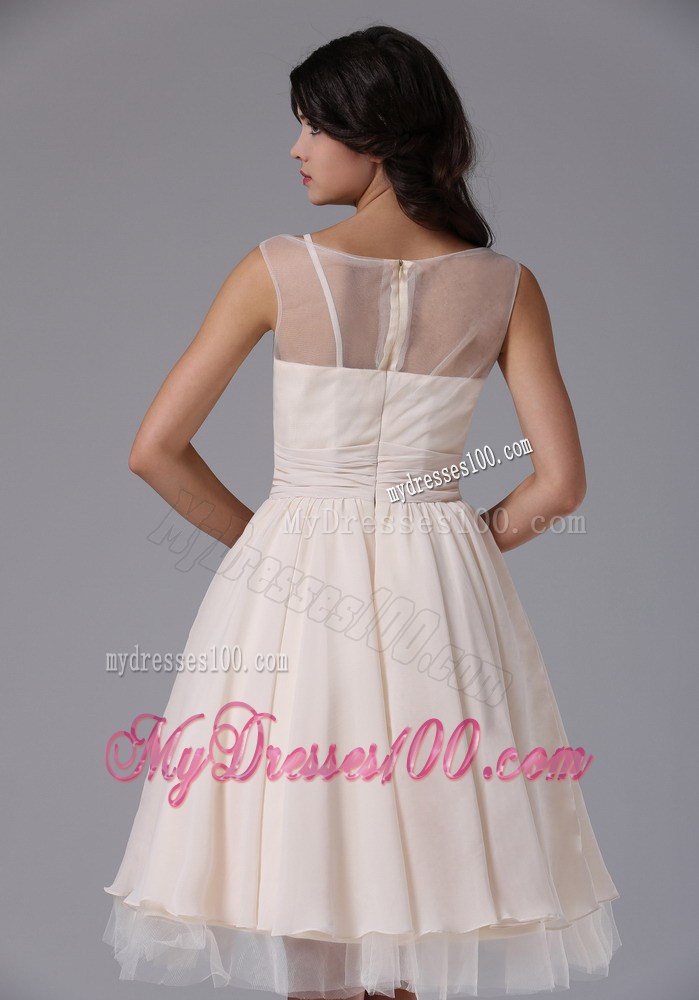 Transparent Bateau Neckline Prom Dress with Beaded Handle Flowers