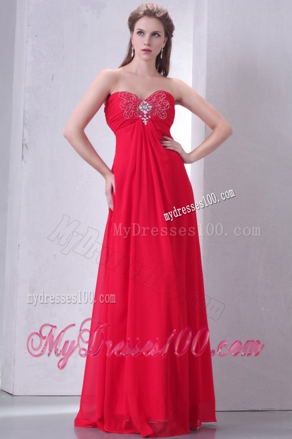 Beaded Decorate Brust Sweetheart Empire Chiffon Evening Dress in Red