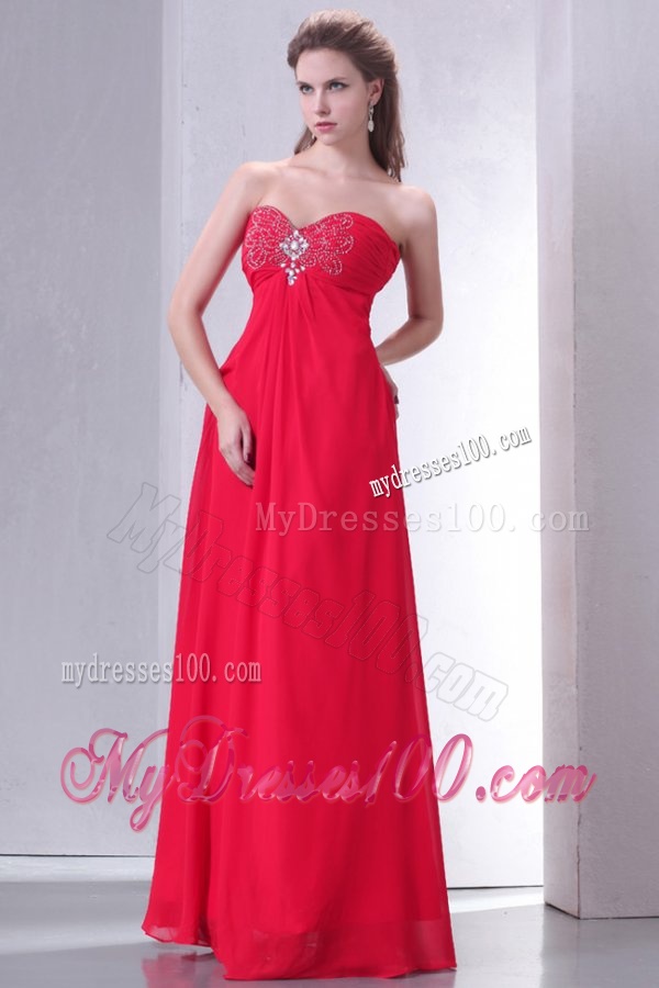 Beaded Decorate Brust Sweetheart Empire Chiffon Evening Dress in Red