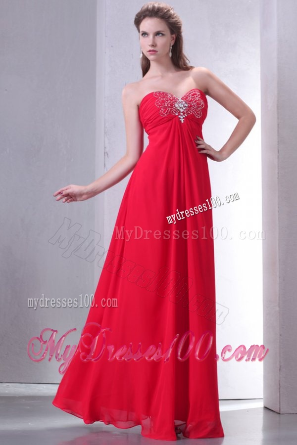 Beaded Decorate Brust Sweetheart Empire Chiffon Evening Dress in Red