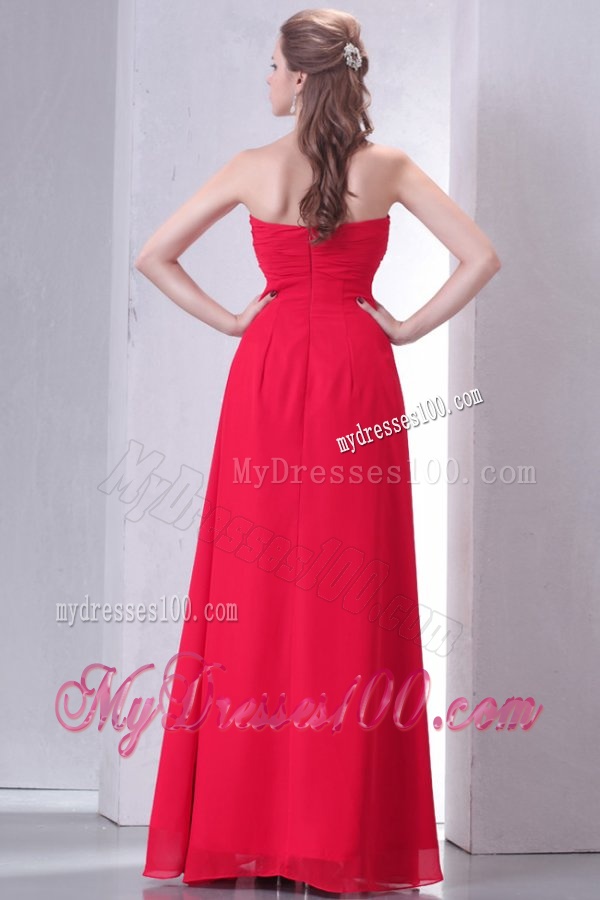 Beaded Decorate Brust Sweetheart Empire Chiffon Evening Dress in Red