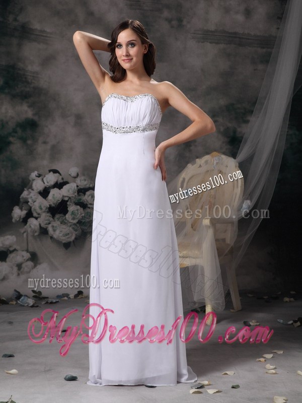 White Long Beaded Prom Dresses with the Back Cut out