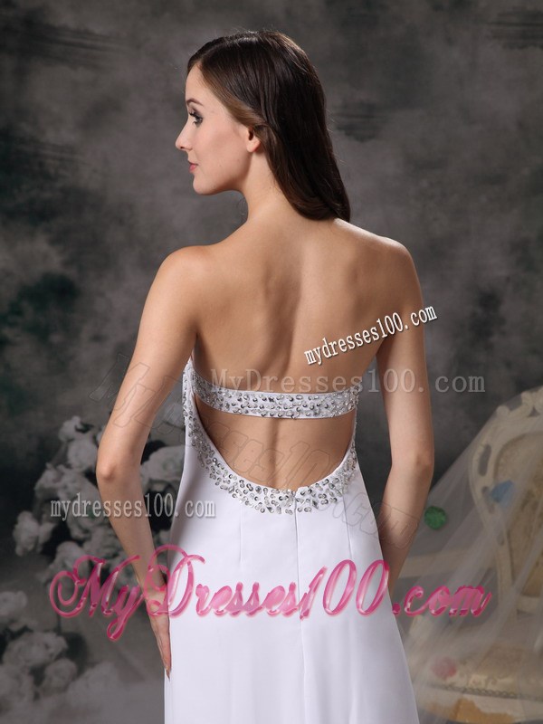 White Long Beaded Prom Dresses with the Back Cut out