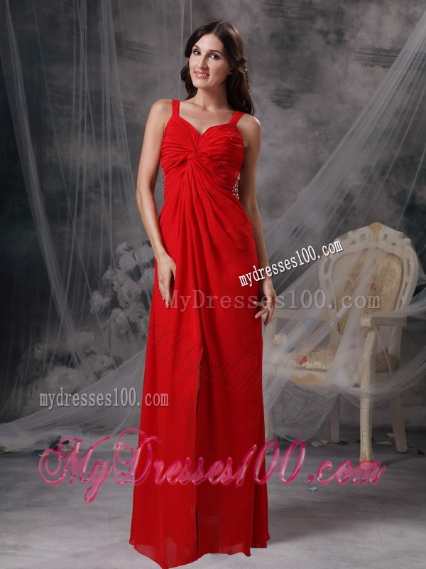 Discount Red Empire Straps Prom Celebrity Dress with Beading
