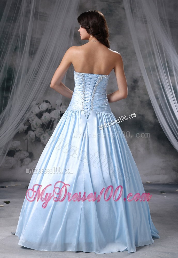 Ruching and Beading Puffy Sweetheart Prom Gown with Lace Up Back