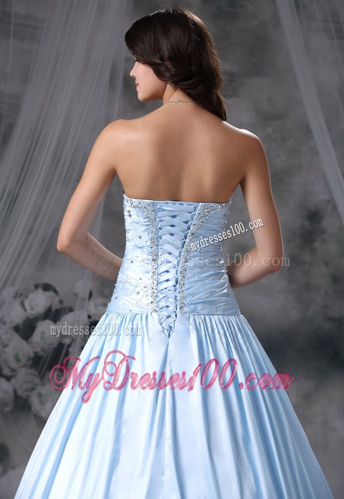Ruching and Beading Puffy Sweetheart Prom Gown with Lace Up Back