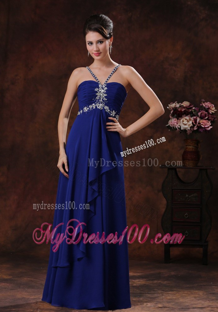Deading Decorate Royal Blue V-neck Prom Dress for 2013 Fashion