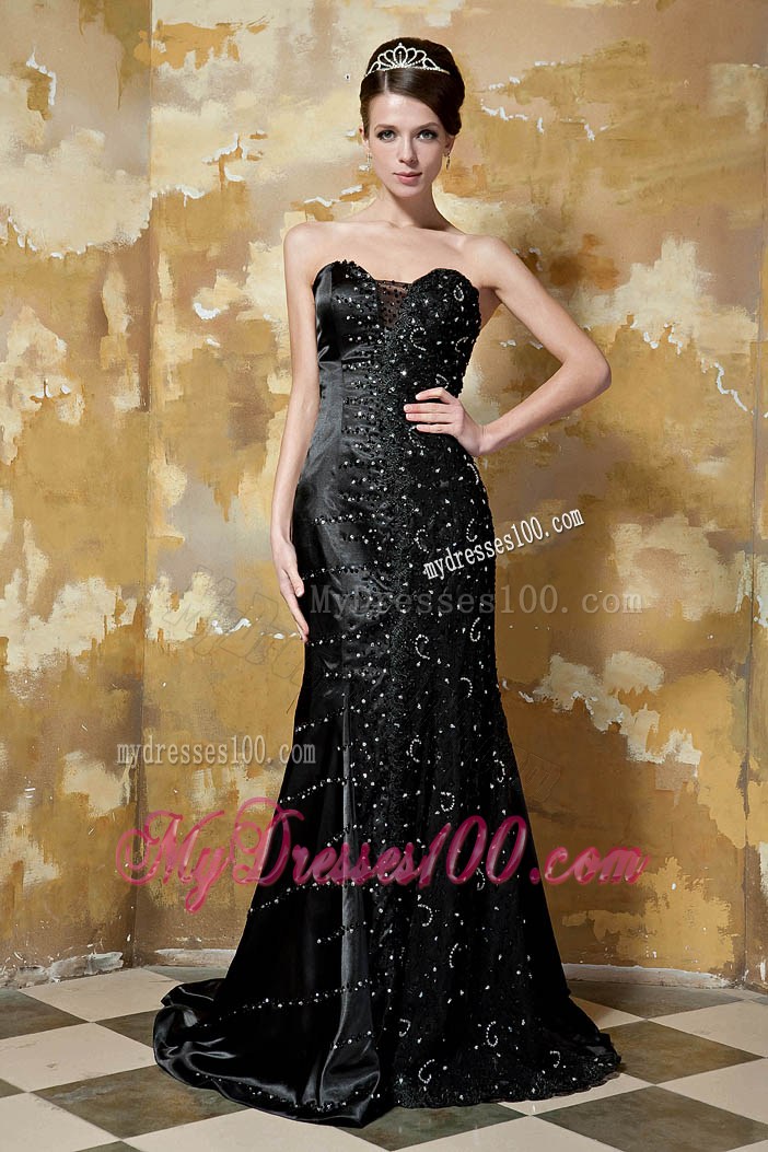 Black Column Dresses for Prom with Brush Train and Sequins