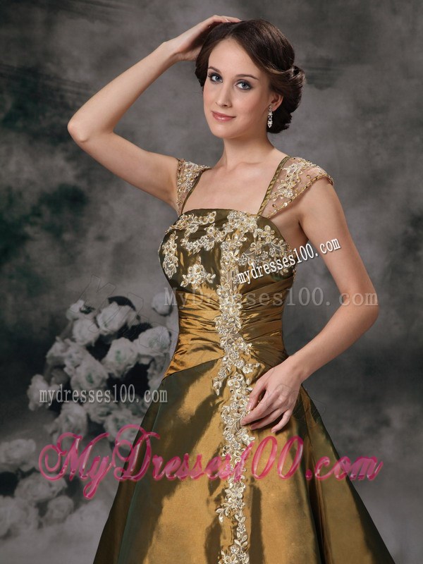Brown Princess Prom Gown with Straps and Appliques