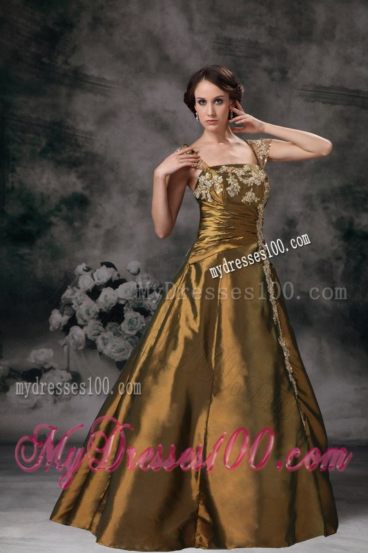 Brown Princess Prom Gown with Straps and Appliques