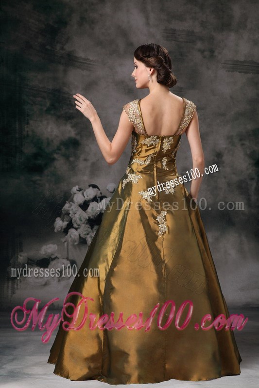 Brown Princess Prom Gown with Straps and Appliques