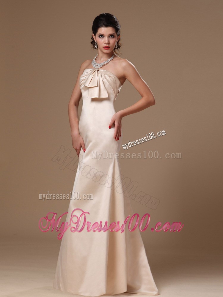 Champagne Column Bow Decorate Prom Gowns In 2013 with Brush