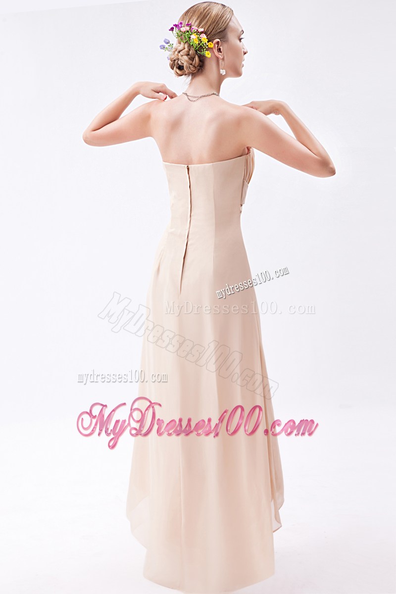 High-low Ruched Chiffon Dress for Prom in Champagne