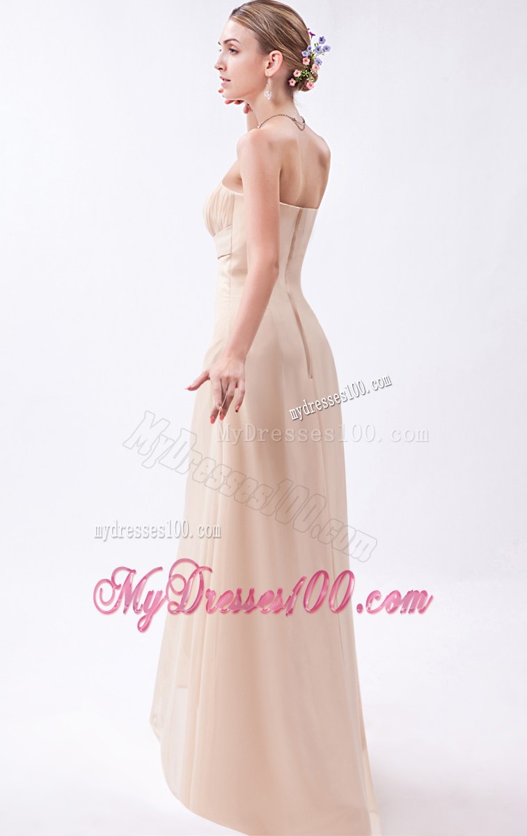 High-low Ruched Chiffon Dress for Prom in Champagne