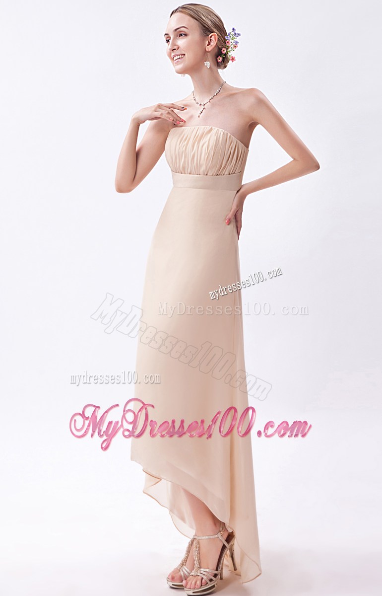 High-low Ruched Chiffon Dress for Prom in Champagne