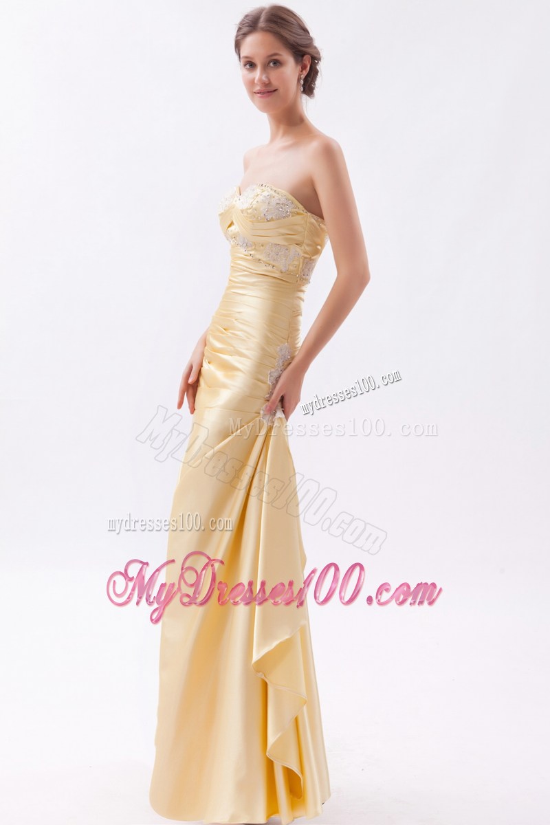 Appliqued Sweetheart Champagne Floor-length Prom Dress