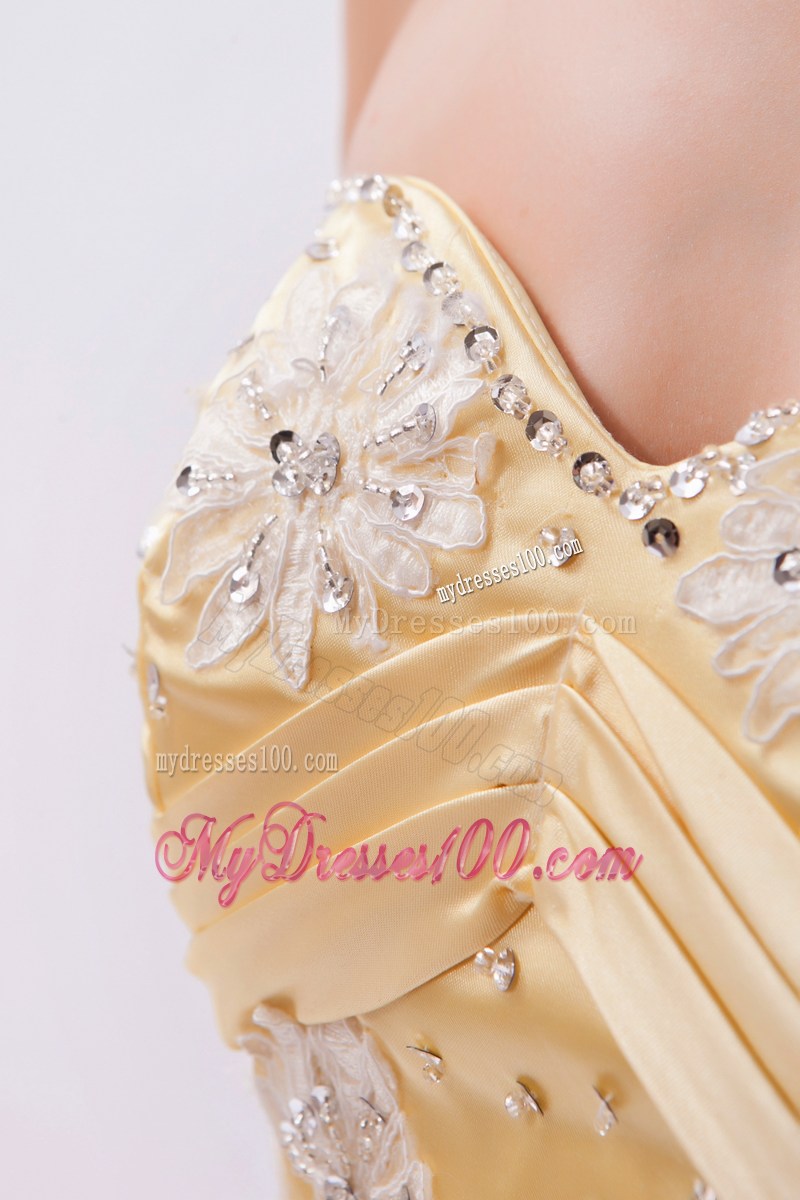 Appliqued Sweetheart Champagne Floor-length Prom Dress
