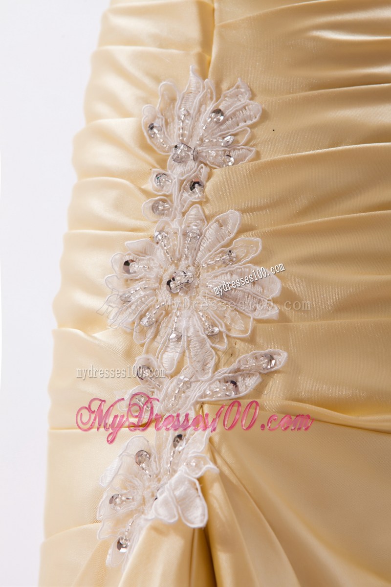 Appliqued Sweetheart Champagne Floor-length Prom Dress