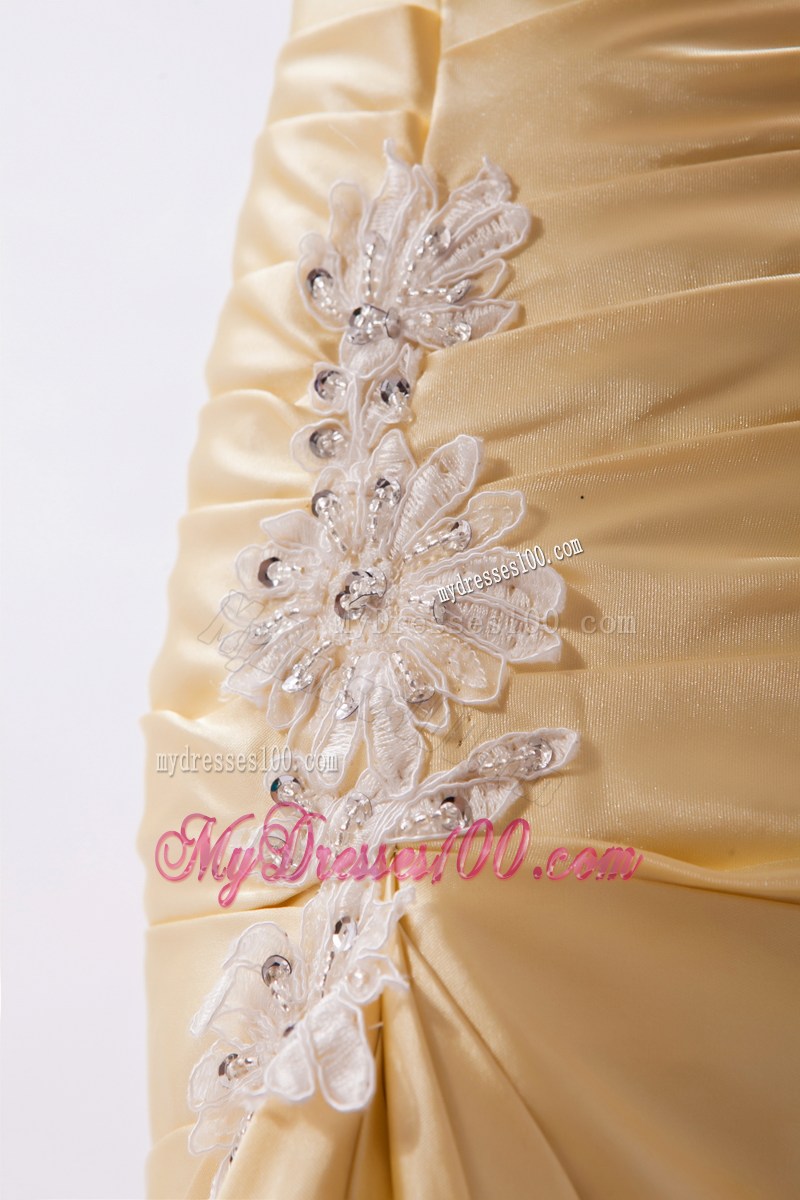 Appliqued Sweetheart Champagne Floor-length Prom Dress