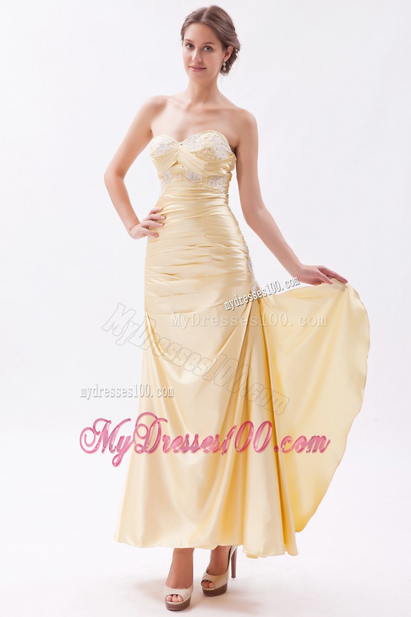 Appliqued Sweetheart Champagne Floor-length Prom Dress