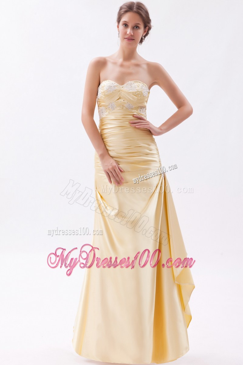 Appliqued Sweetheart Champagne Floor-length Prom Dress