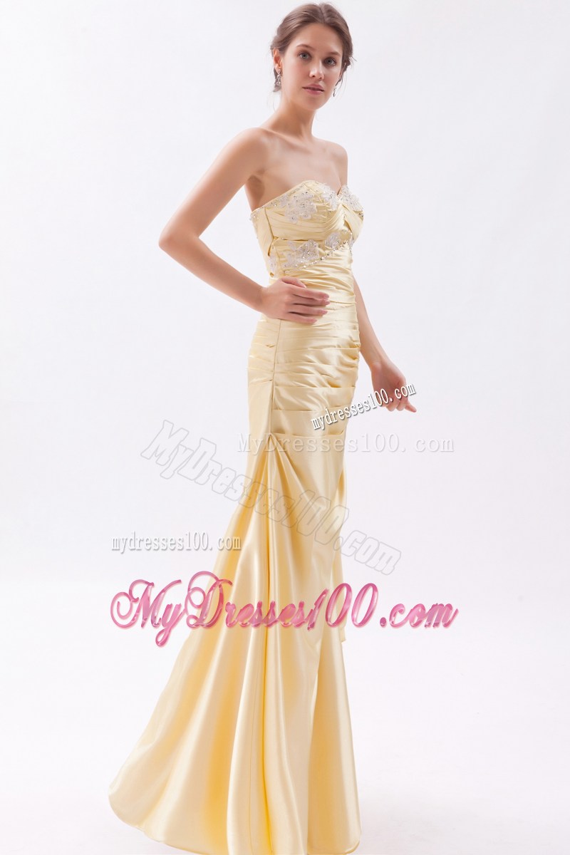 Appliqued Sweetheart Champagne Floor-length Prom Dress