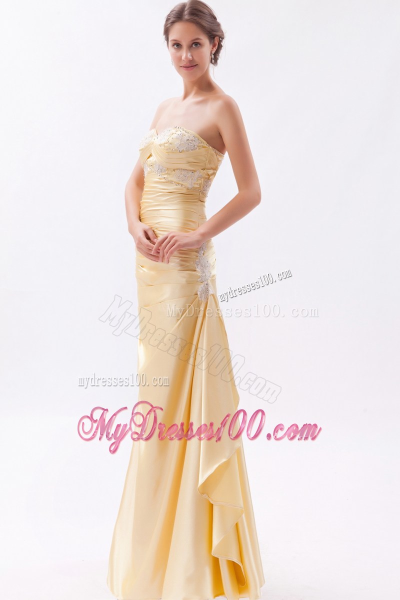 Appliqued Sweetheart Champagne Floor-length Prom Dress