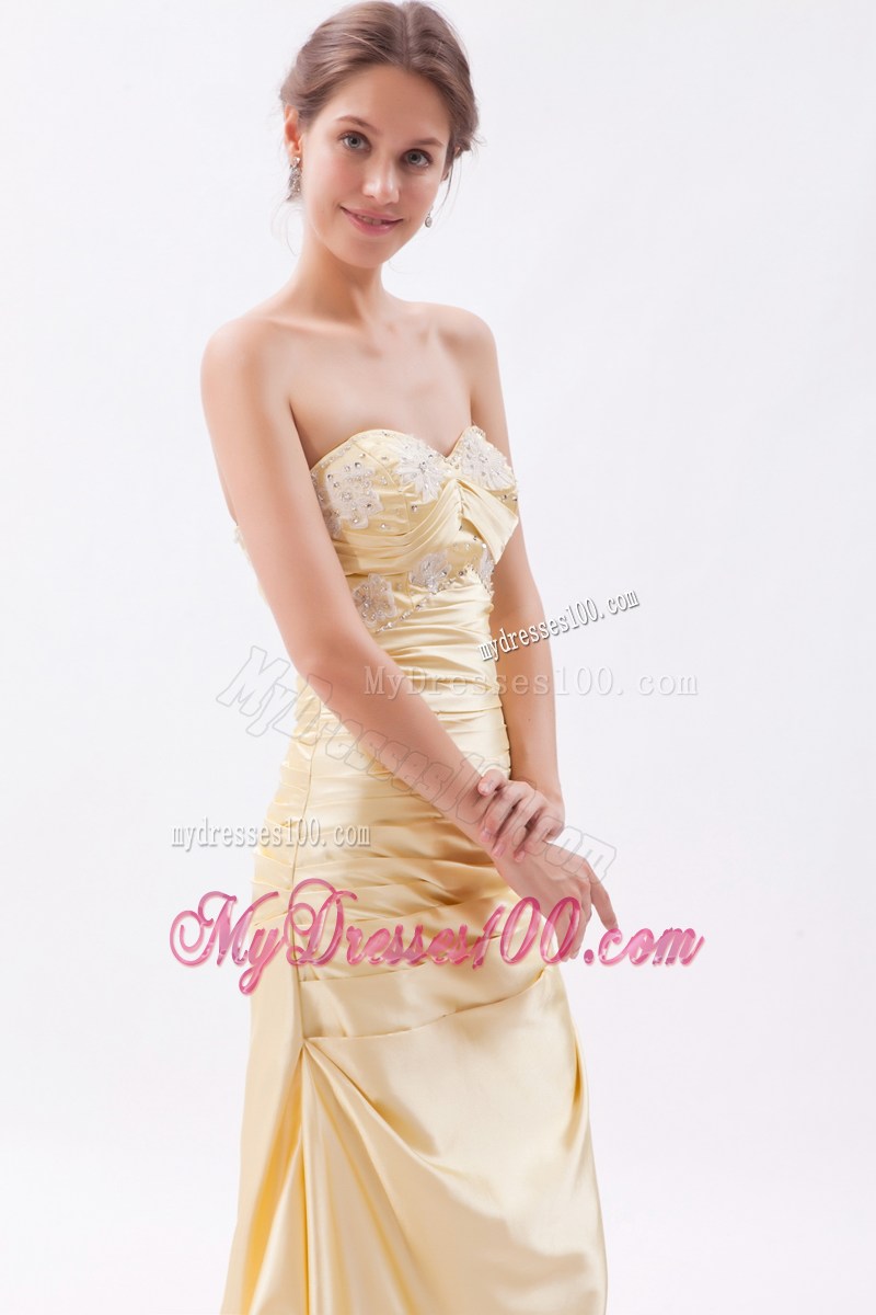Appliqued Sweetheart Champagne Floor-length Prom Dress
