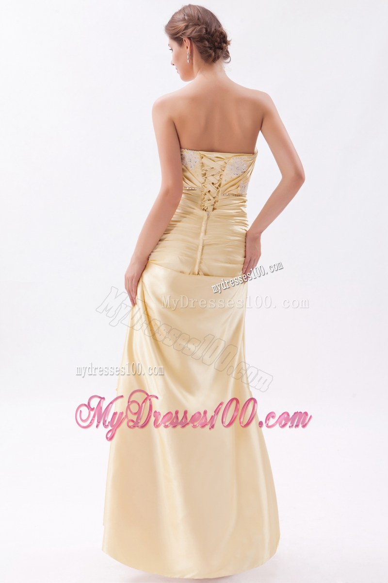 Appliqued Sweetheart Champagne Floor-length Prom Dress