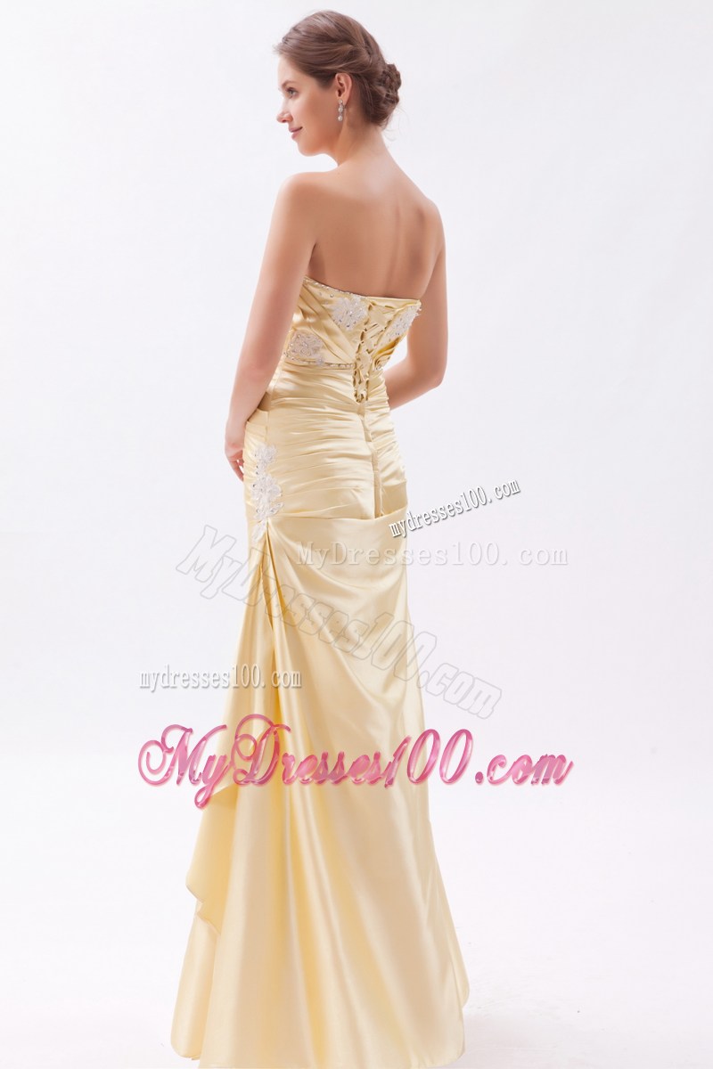 Appliqued Sweetheart Champagne Floor-length Prom Dress