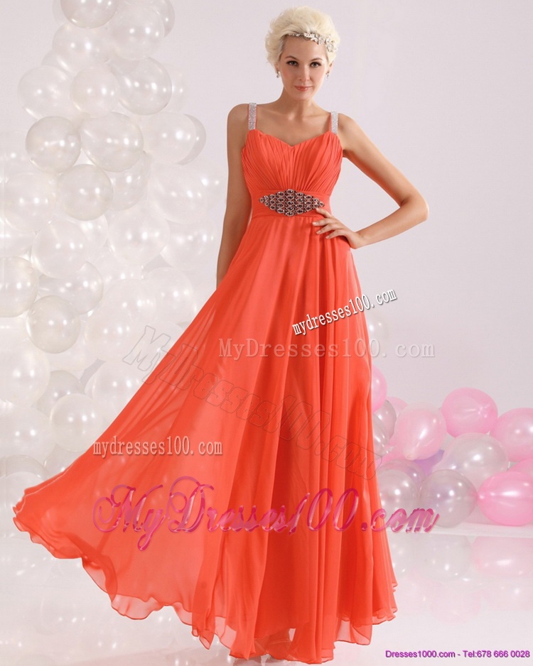 Cheap 2016 Empire Orange Evening Dress with Beading and Ruching
