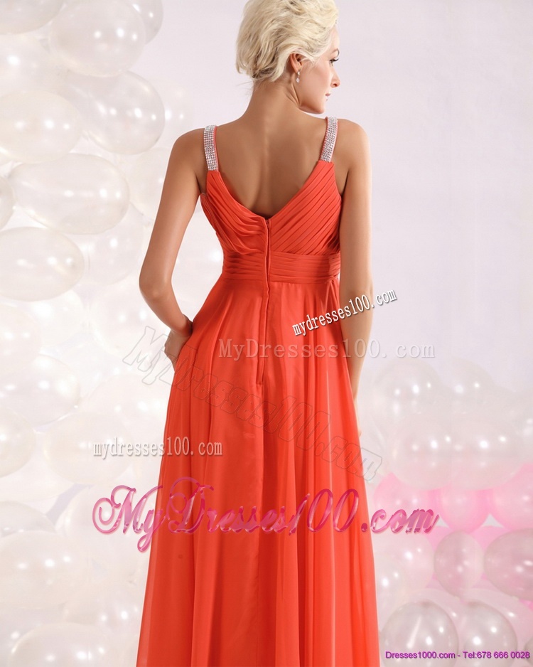 Cheap 2016 Empire Orange Evening Dress with Beading and Ruching