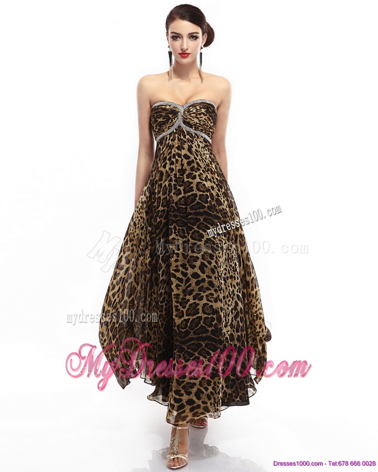 Cheap Sweetheart Leopard Floor Length Evening Dress for 2016